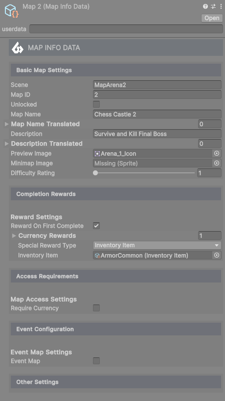 Map Info Data in the Inspector