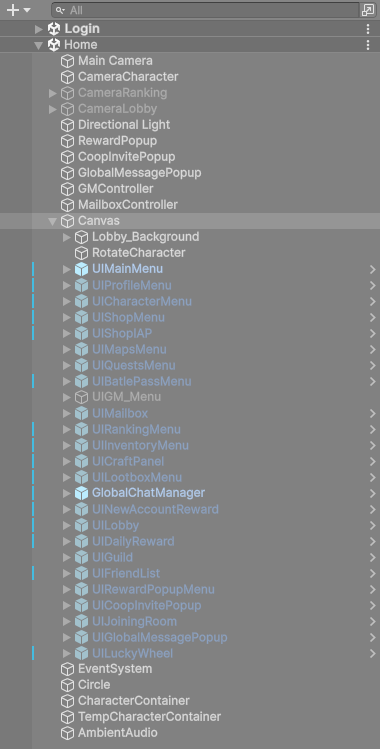 Home scene hierarchy