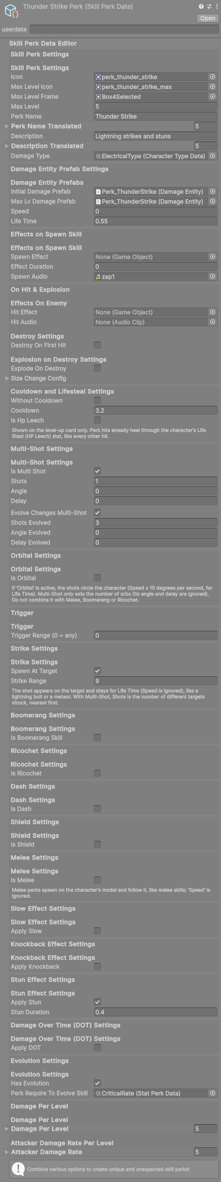 Skill Perk Data in the Inspector